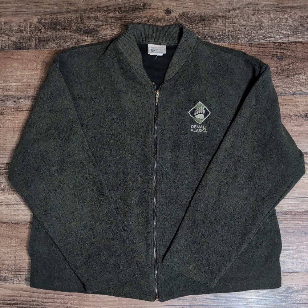 Greenbrand Recycled Yarn Full Zip Sweater Denali Alaska Olive Size Large
